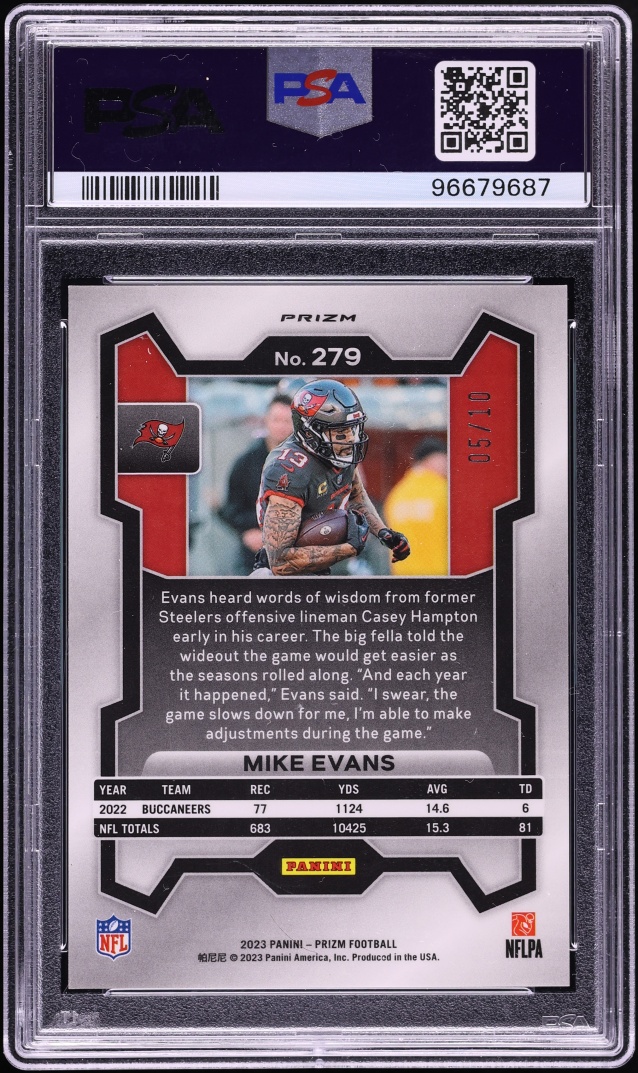 2023 Panini Prizm Gold Mike Evans /10 #279 PSA 9 MINT - Photo 2