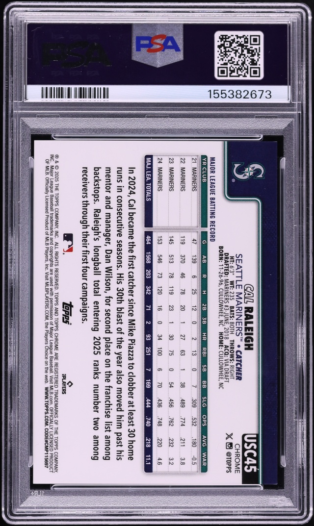 2025 Topps Chrome Update Image Variation Gold Refractor Cal Raleigh /50 #USC45 PSA 9 MINT - Photo 2
