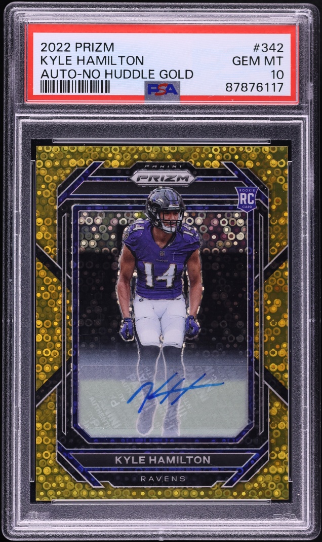 2022 Panini Prizm No Huddle Gold Kyle Hamilton ROOKIE AUTO /10 #342 PSA 10 GEM MINT