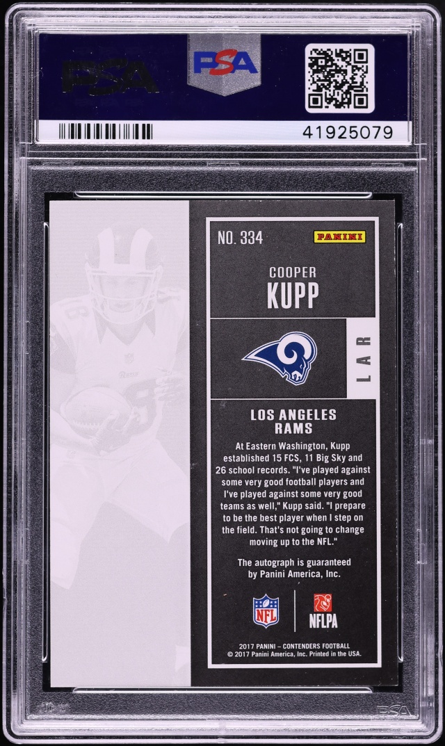 2017 Panini Contenders Cracked Ice Cooper Kupp ROOKIE AUTO /25 #334 PSA 9 MINT - Photo 2