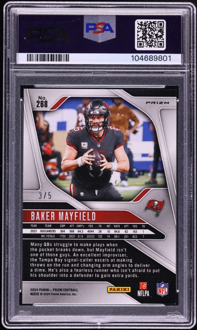 2024 Panini Prizm Gold Vinyl Baker Mayfield /5 #268 PSA 9 MINT - Photo 2