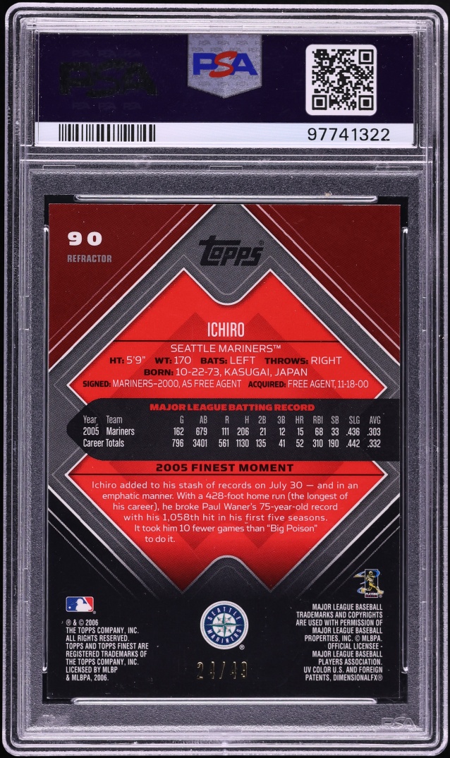 2006 Finest Gold Refractor Ichiro Suzuki /49 #90 PSA 9 MINT - Photo 2
