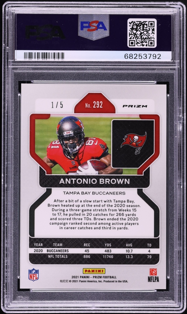 2021 Panini Prizm Gold Vinyl Antonio Brown 1/5 #292 PSA 9 MINT - Photo 2