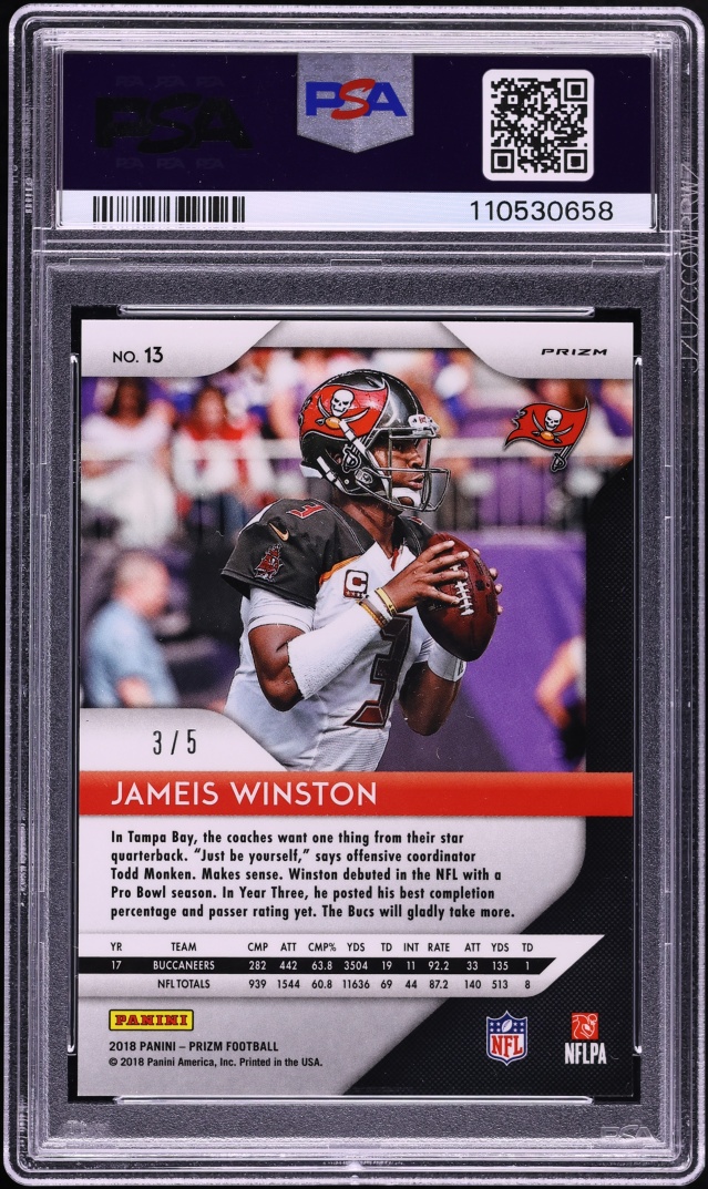 2018 Panini Prizm Gold Vinyl Jameis Winston JERSEY # 3/5 #13 PSA 10 GEM MINT - Photo 2