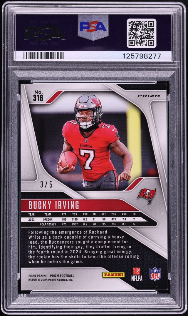2024 Panini Prizm Gold Vinyl Bucky Irving ROOKIE /5 #316 PSA 8.5 NM-MT+ - Photo 2