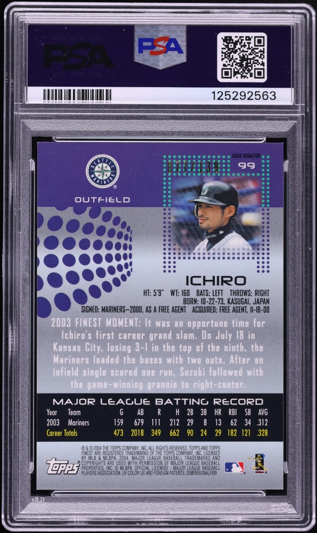 2004 Finest Gold Xfractor Ichiro Suzuki /139 #99 PSA 9 MINT - Photo 2