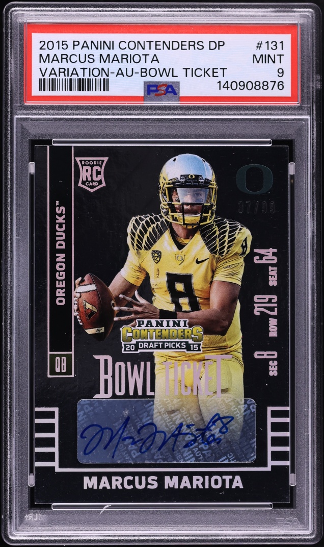 2015 Panini Contenders Draft Picks Variation Bowl Ticket Marcus Mariota RC AUTO /99 #131 PSA 9