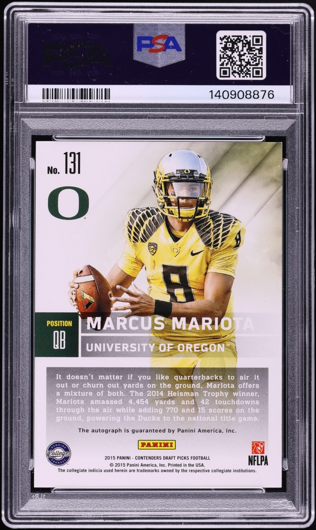 2015 Panini Contenders Draft Picks Variation Bowl Ticket Marcus Mariota RC AUTO /99 #131 PSA 9 - Photo 2
