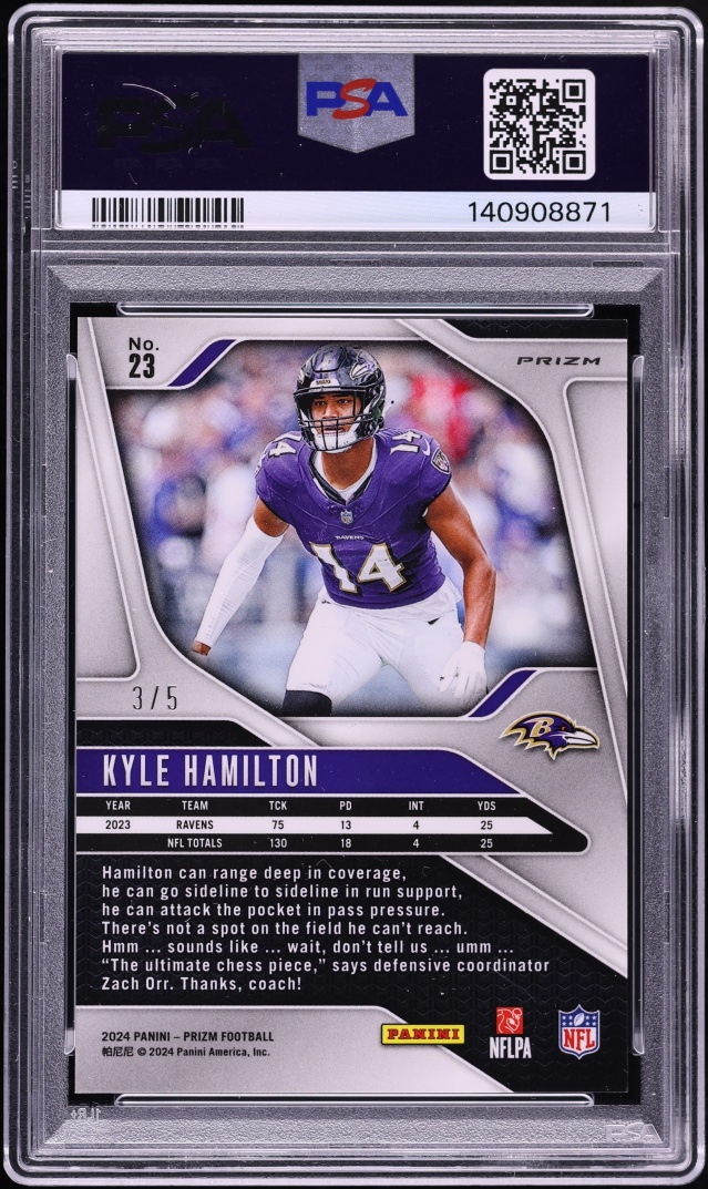 2024 Panini Prizm Gold Vinyl Kyle Hamilton /5 #23 PSA 9 MINT - Photo 2
