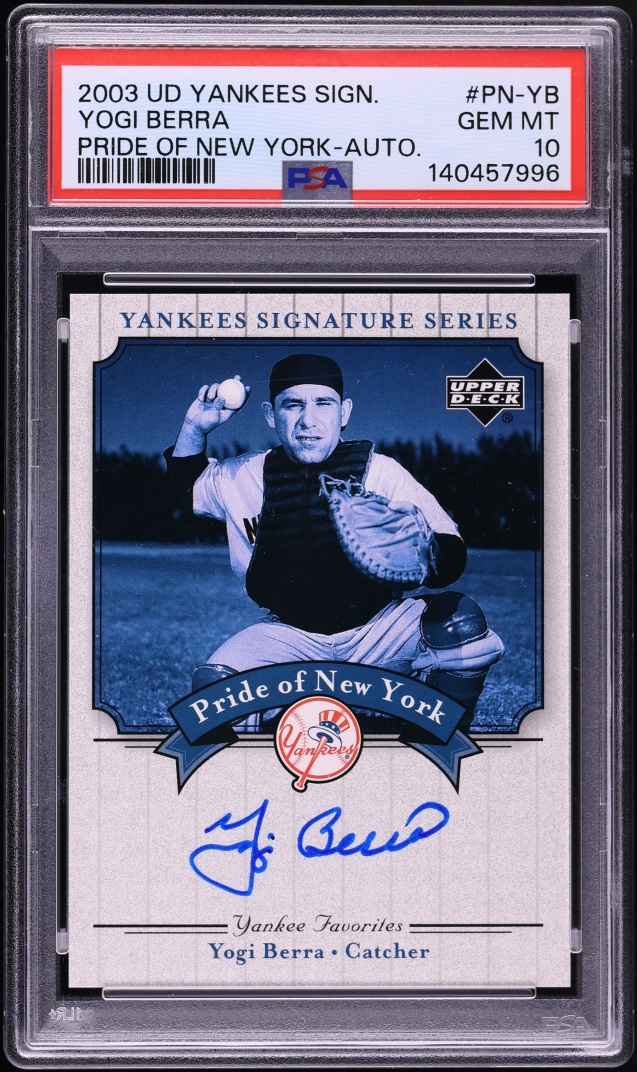 2003 Upper Deck Yankees Series Pride Of New York Yogi Berra AUTO #PN-YB PSA 10 GEM MINT