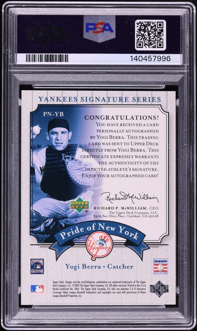 2003 Upper Deck Yankees Series Pride Of New York Yogi Berra AUTO #PN-YB PSA 10 GEM MINT - Photo 2