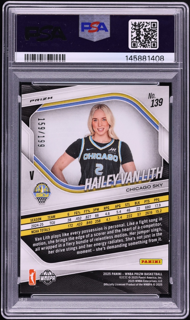 2025 Panini Prizm WNBA Red Pandora Hailey Van Lith ROOKIE /199 #139 PSA 8 NM-MT - Photo 2