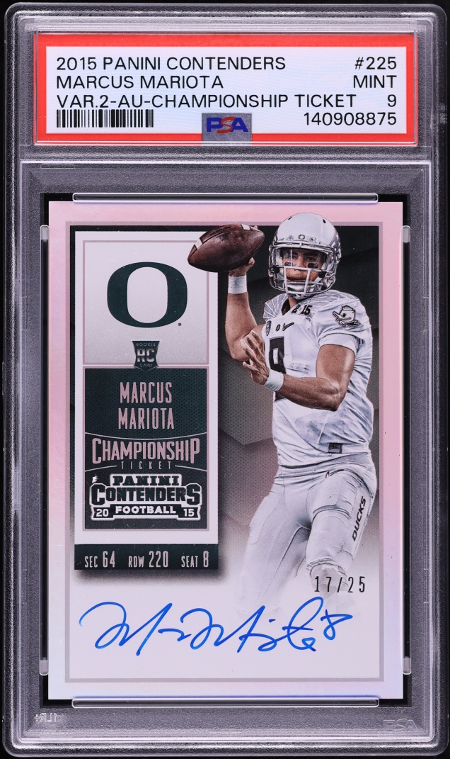 2015 Panini Contenders Variation 2 Championship Ticket Marcus Mariota RC AUTO /25 #225 PSA 9
