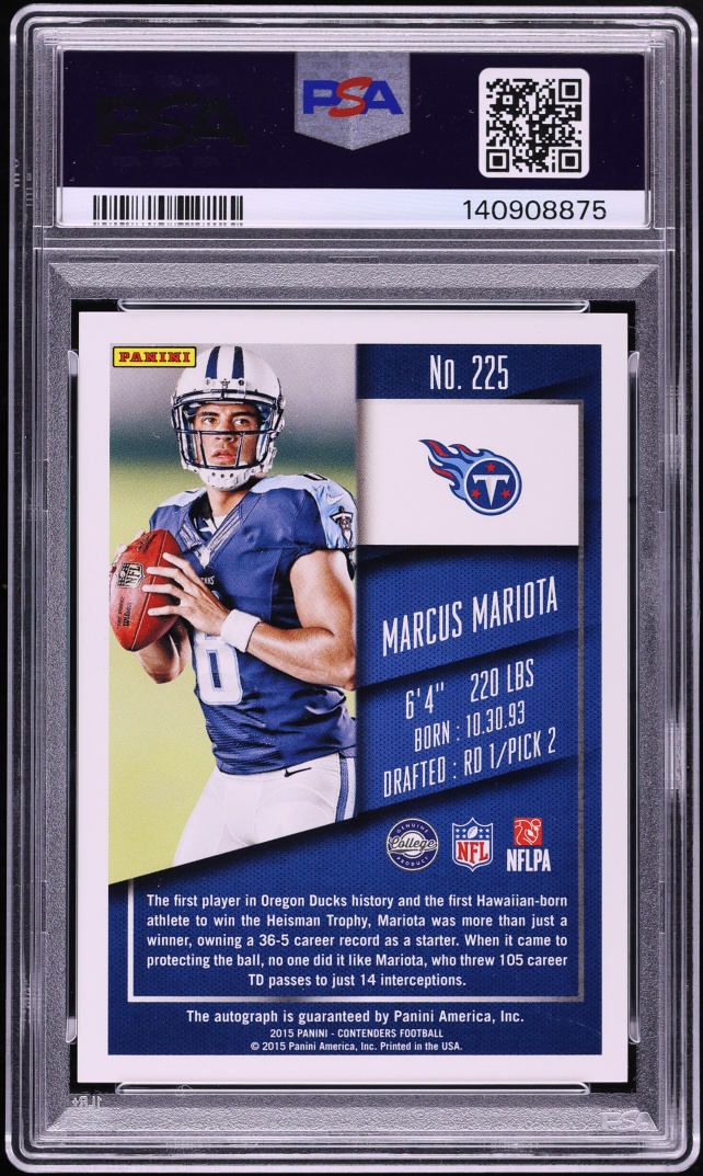 2015 Panini Contenders Variation 2 Championship Ticket Marcus Mariota RC AUTO /25 #225 PSA 9 - Photo 2