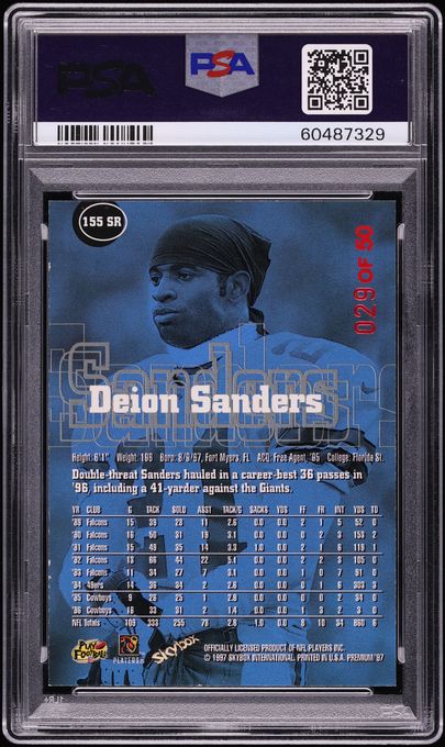 1997 Skybox Premium Star Rubies Deion Sanders /50 #155 PSA 8 NM-MT