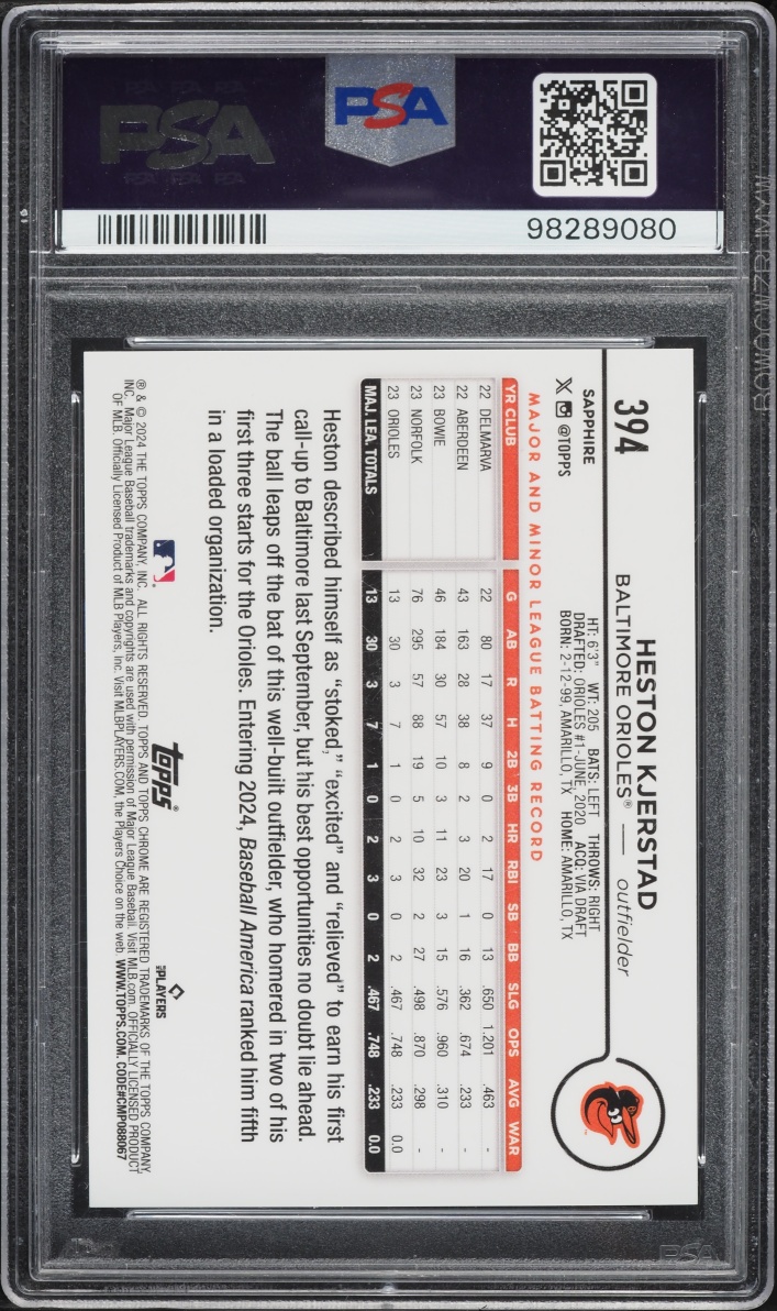 2024 Topps Chrome Sapphire Padparadscha Heston Kjerstad ROOKIE 1/1 #394 PSA 9 MINT