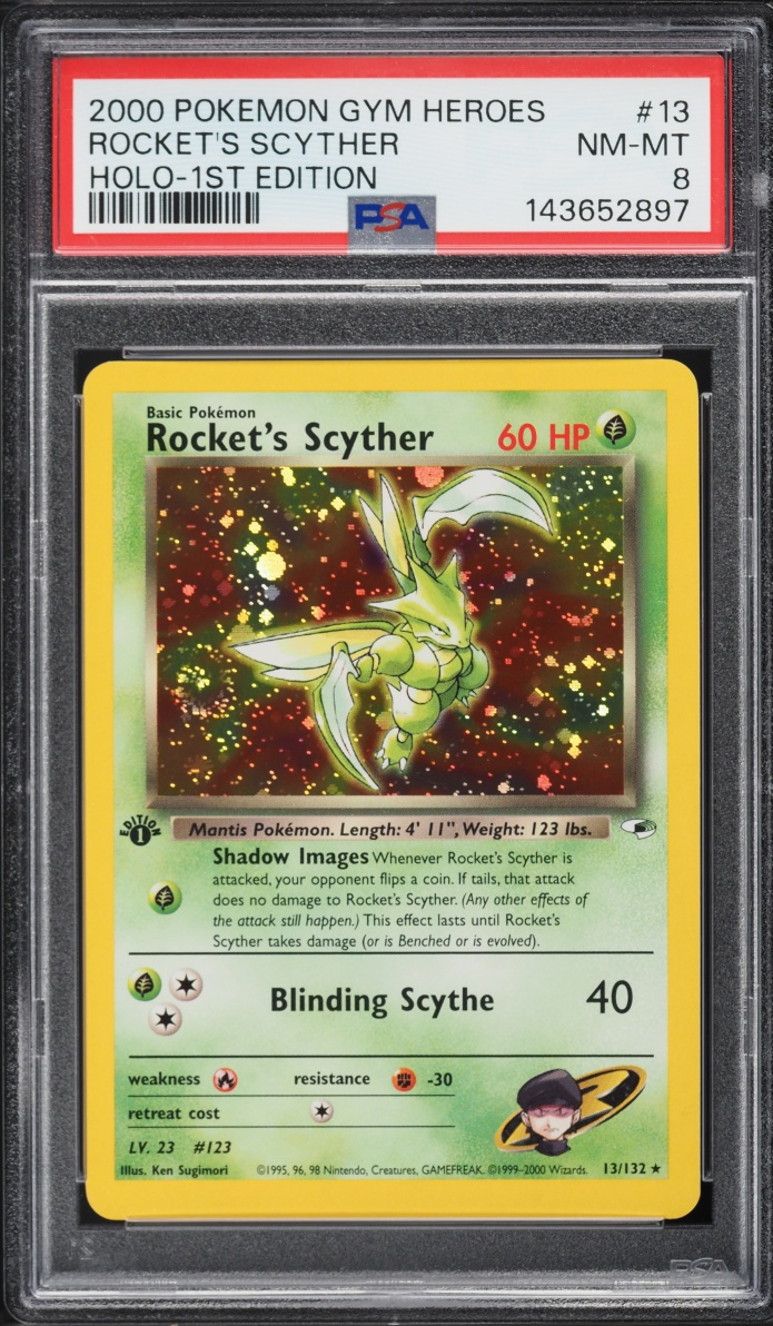 2000 Pokemon Gym Heroes 1st Edition Holo Rocket's Scyther #13 PSA 8 NM-MT