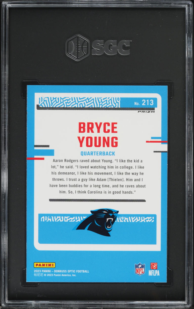 2023 Donruss Optic Purple Shock Prizm Bryce Young ROOKIE #213 SGC 9.5 MINT+