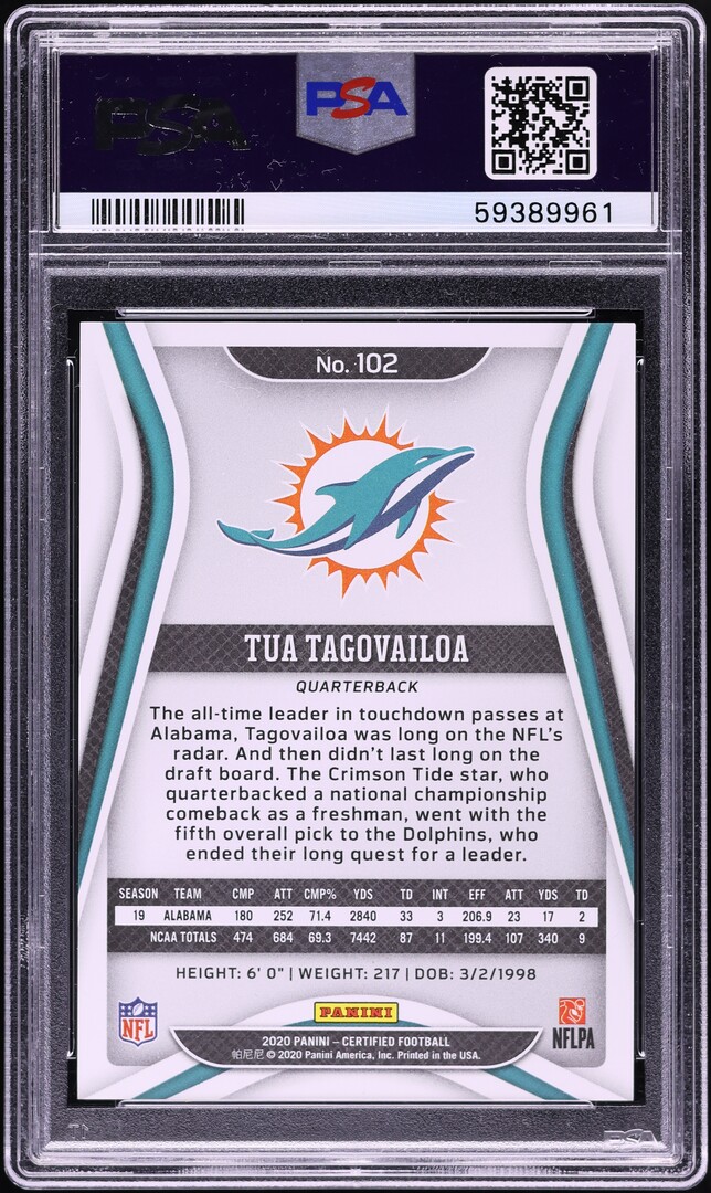 2020 Panini Certified Mirror Tua Tagovailoa ROOKIE /299 #102 PSA 9 MINT