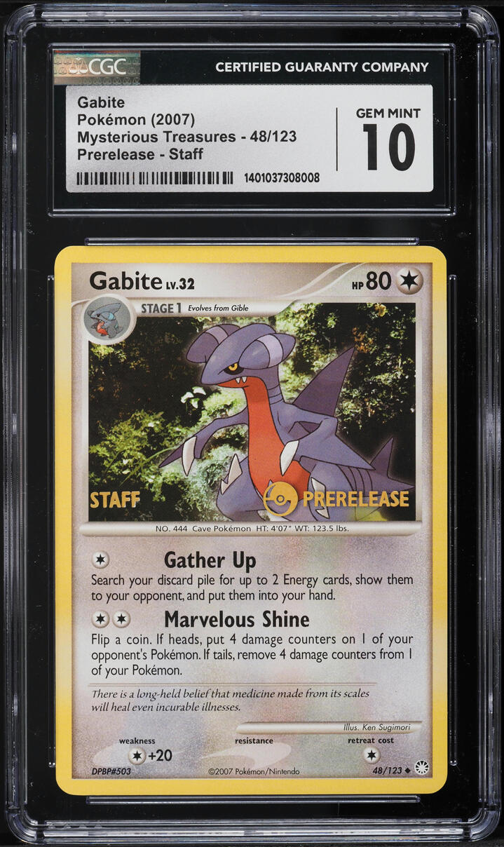 2007 Pokemon DP Mysterious Treasures Prerelease Staff Gabite #48 CGC 10 GEM MINT