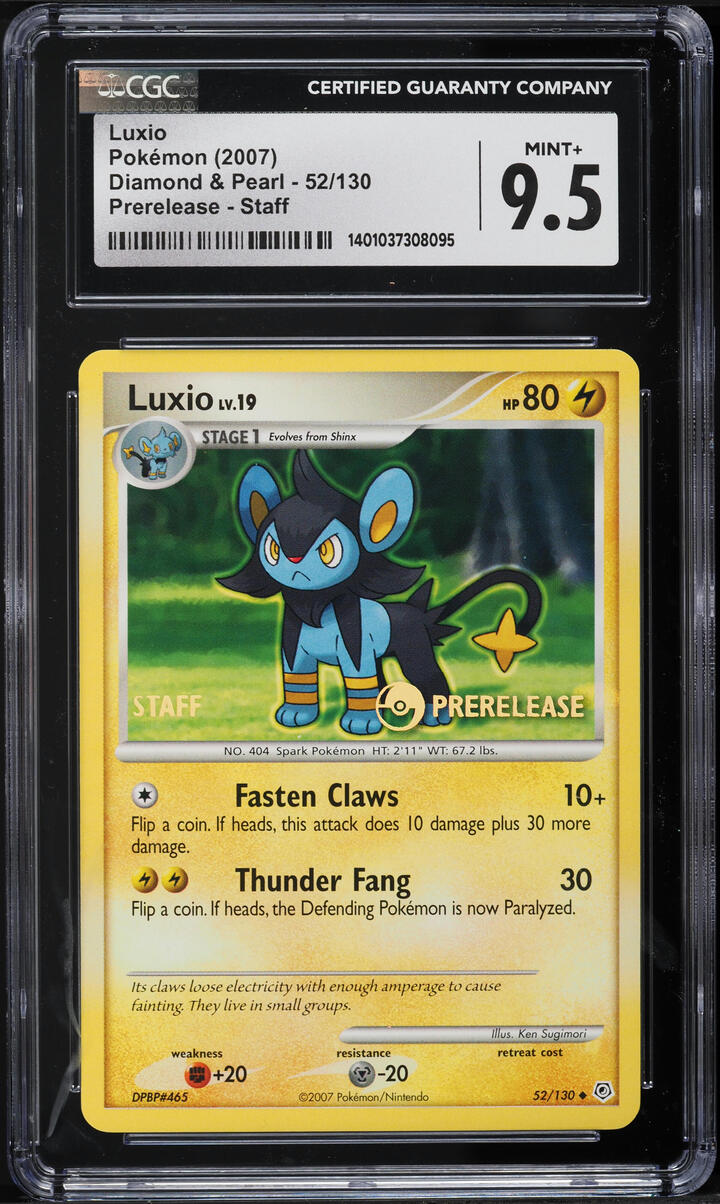 2007 Pokemon Diamond & Pearl Prerelease Staff Luxio #52 CGC 9.5 MINT+