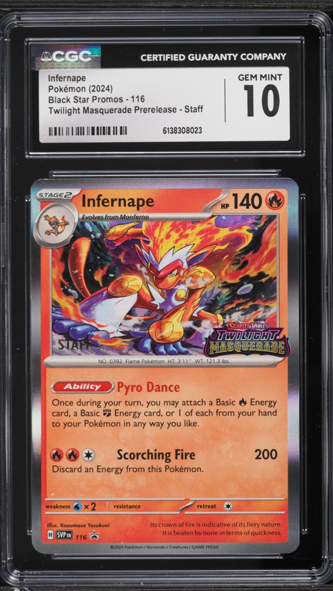 2024 Pokemon SV Promo Twilight Masquerade Prerelease Staff Infernape #116 CGC 10 GEM MINT