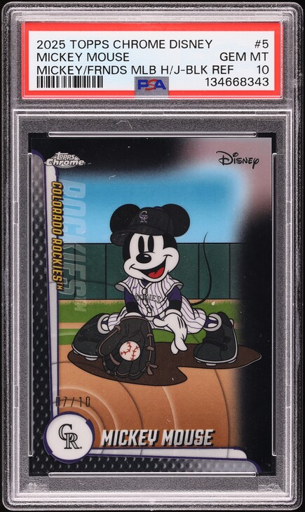 2025 Topps Chrome Disney Icons Orange Ref Mickey Mouse /25 #1 PSA