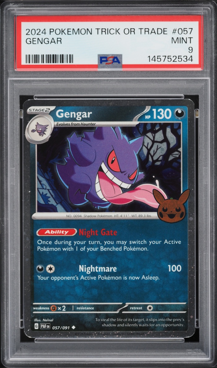 2024 Pokemon Scarlet & Violet Trick Or Trade BOOster Cosmos Holo Gengar #57 PSA 9 MINT