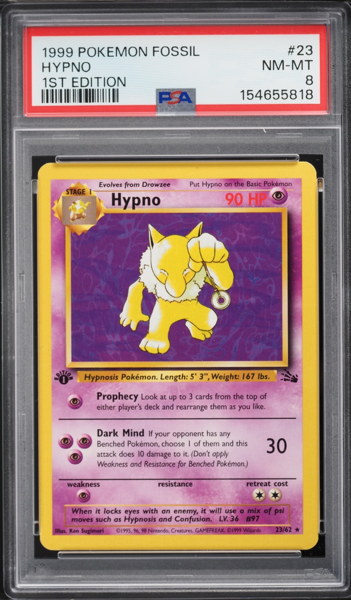 1999 Pokemon Fossil 1st Edition Hypno #23 PSA 8 NM-MT