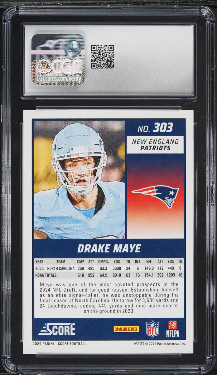 2024 Score Football Drake Maye ROOKIE #303 CGC 10 GEM MINT