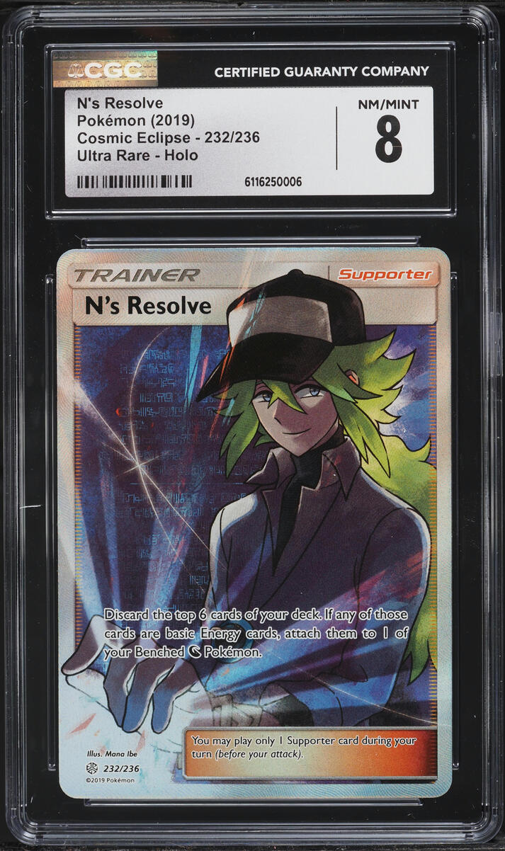 2019 Pokemon Sun & Moon Cosmic Eclipse Full Art N's Resolve #232 CGC 8 NM-MT