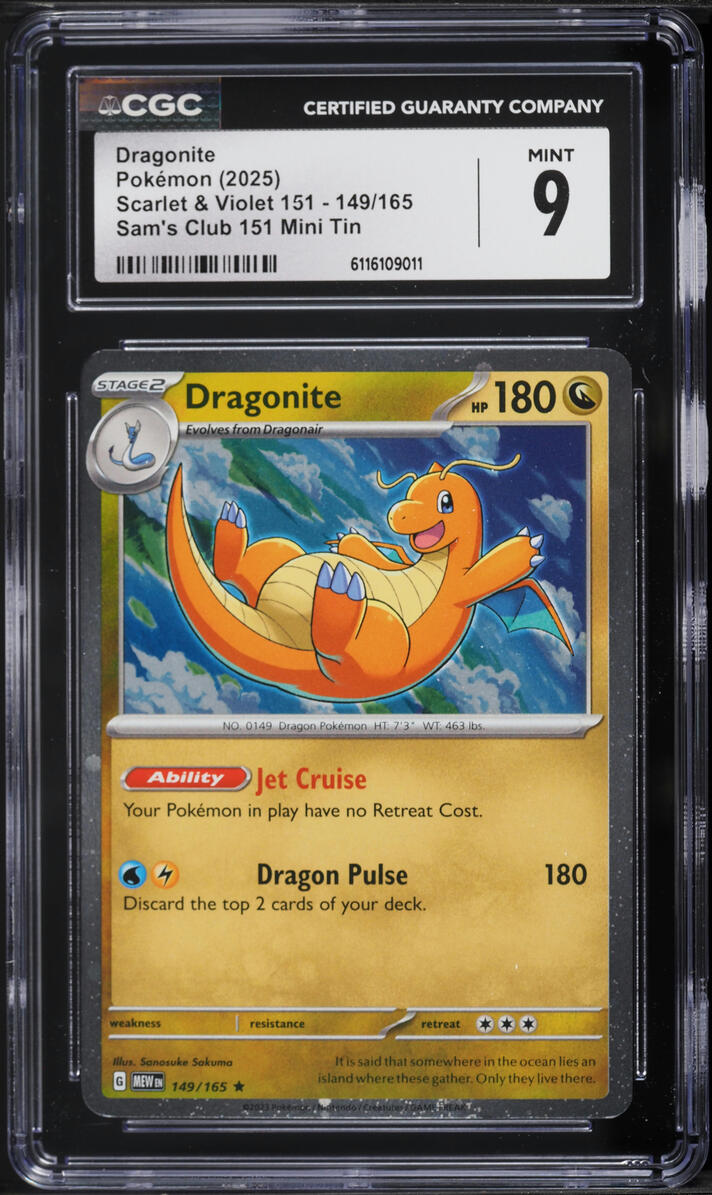 2025 Pokemon Scarlet & Violet 151 Sam's Club Mini Tin Dragonite #149 CGC 9 MINT