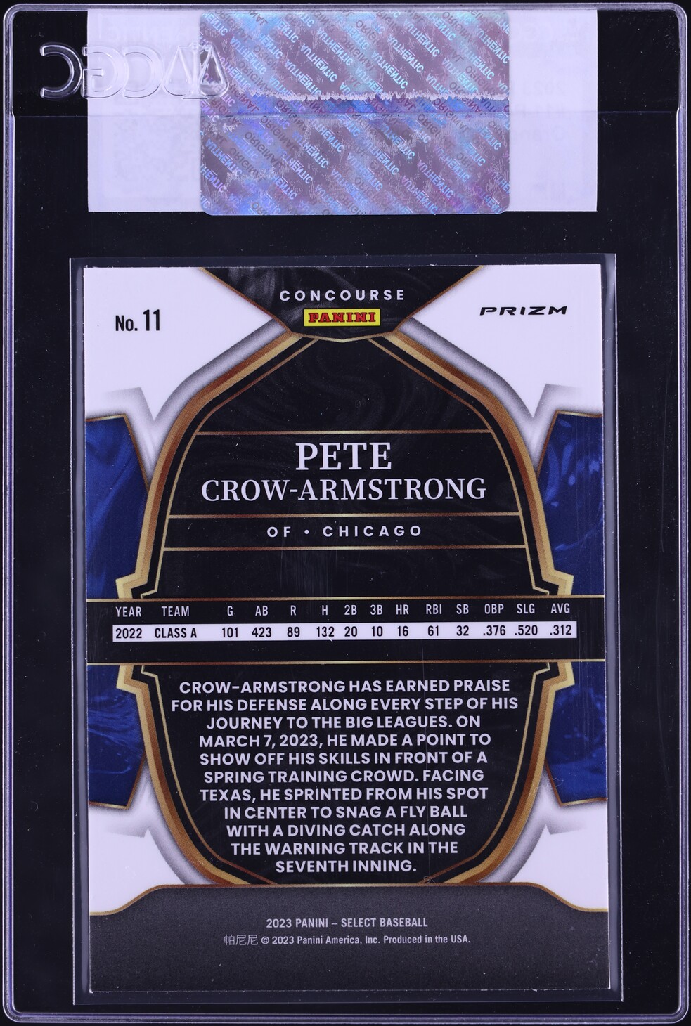 2023 Select Concourse Orange Flash Pete Crow-Armstrong #11 CGC AUTH
