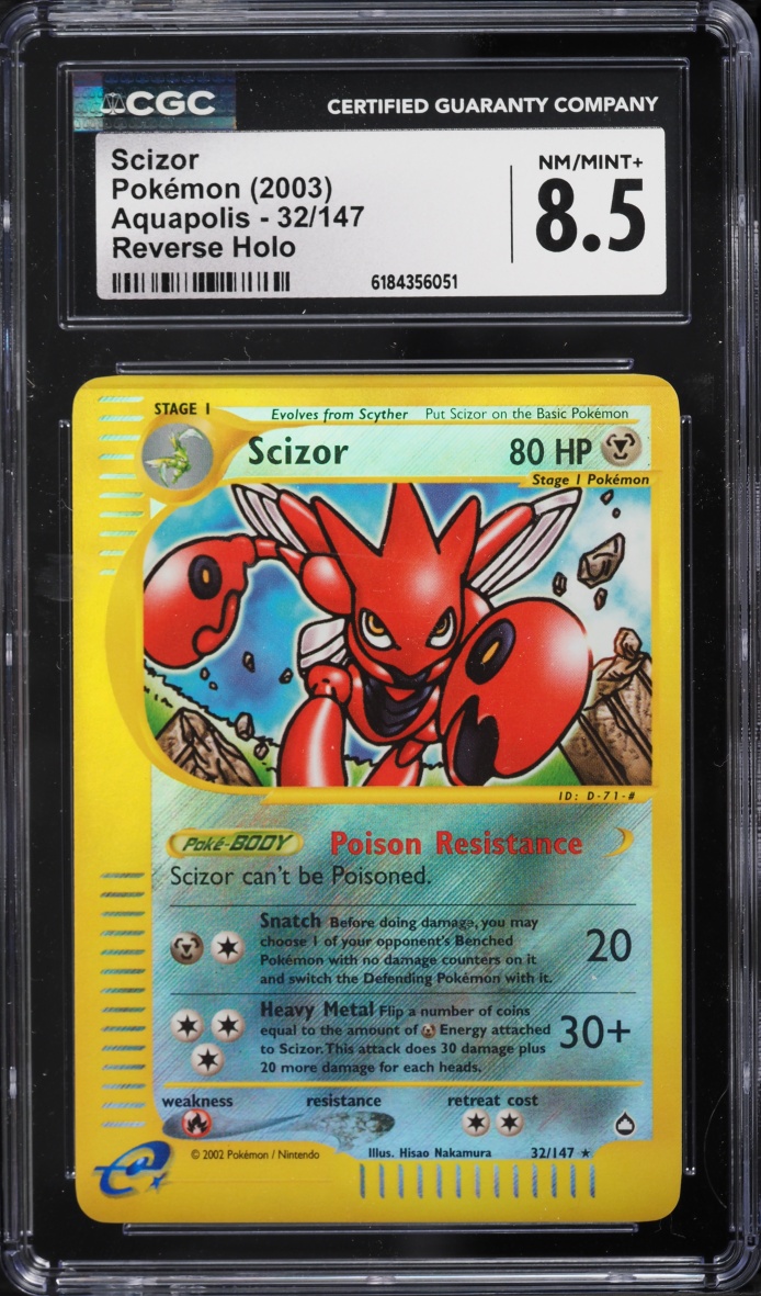 2003 Pokemon Aquapolis Reverse Holo Scizor #32 CGC 8.5 NM-MT+