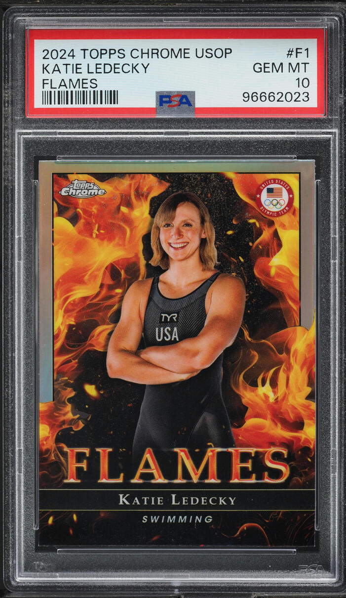 2024 Topps Chrome US Olympic Hopefuls Flames Katie Ledecky #F1 PSA 10 GEM MINT