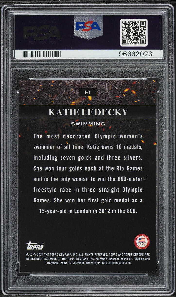 2024 Topps Chrome US Olympic Hopefuls Flames Katie Ledecky #F1 PSA 10 GEM MINT