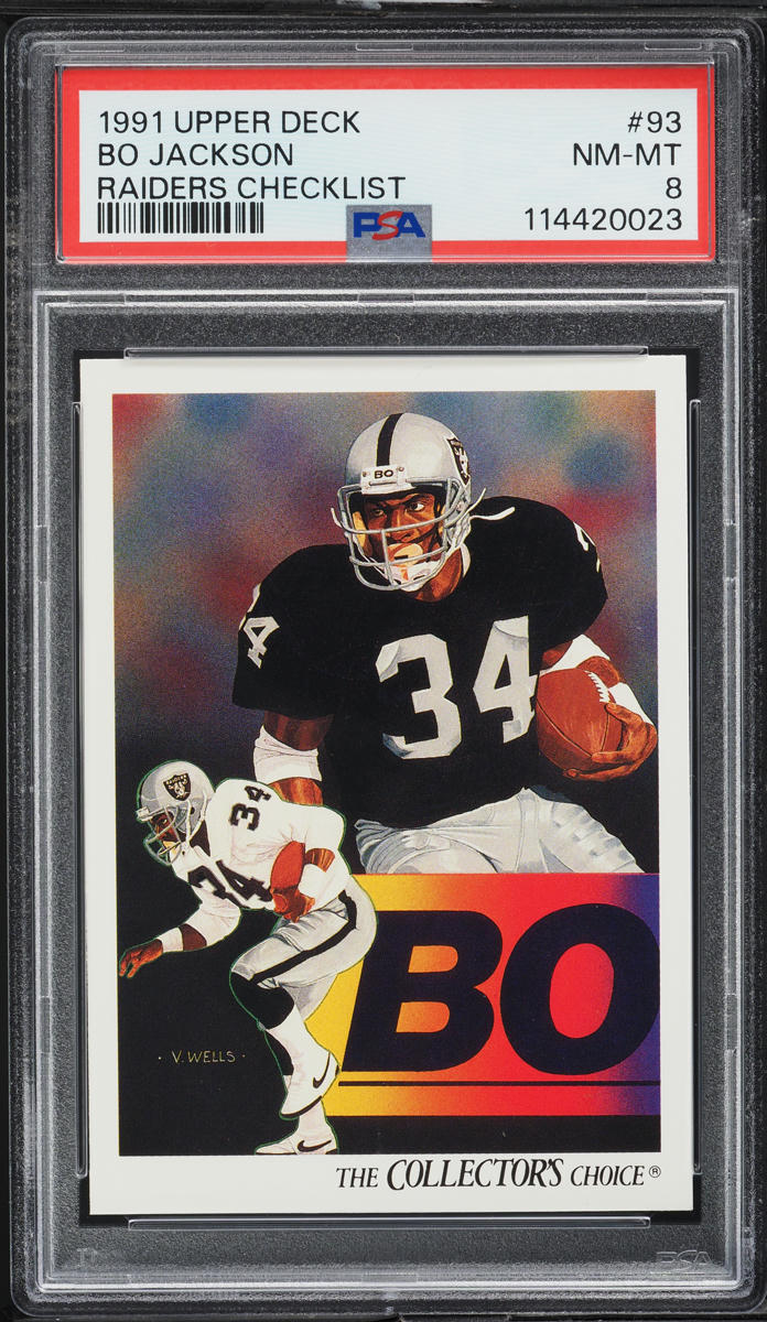 1991 Upper Deck Raiders Checklist Bo Jackson #93 PSA 8 NM-MT