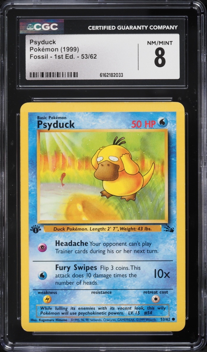1999 Pokemon Fossil 1st Edition Psyduck #53 CGC 8 NM-MT