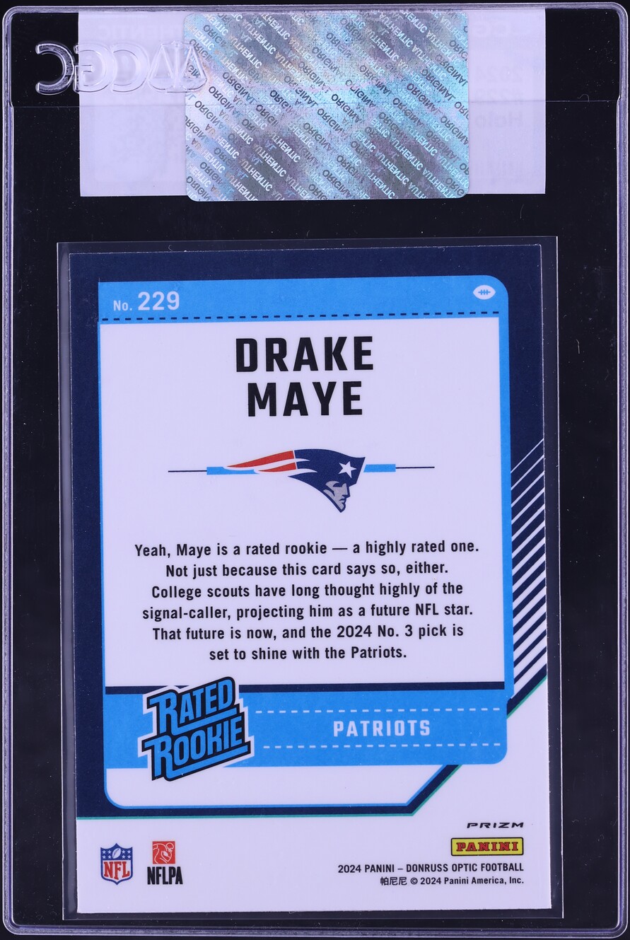 2024 Donruss Optic Holo Drake Maye ROOKIE #229 CGC AUTH