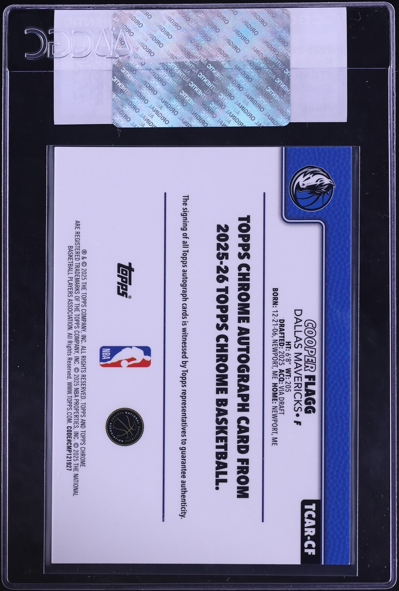 2025 Topps Chrome Black Refractor Cooper Flagg ROOKIE AUTO /10 #TCAR-CF CGC AUTH