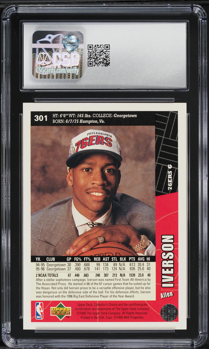 1996 Collector's Choice Allen Iverson ROOKIE #301 CSG 8 NM-MT