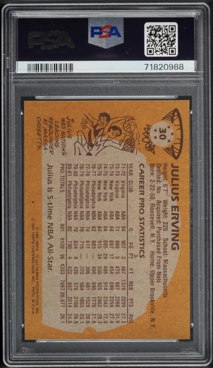 1981 Topps Basketball Julius Erving #30 PSA 10 GEM MINT