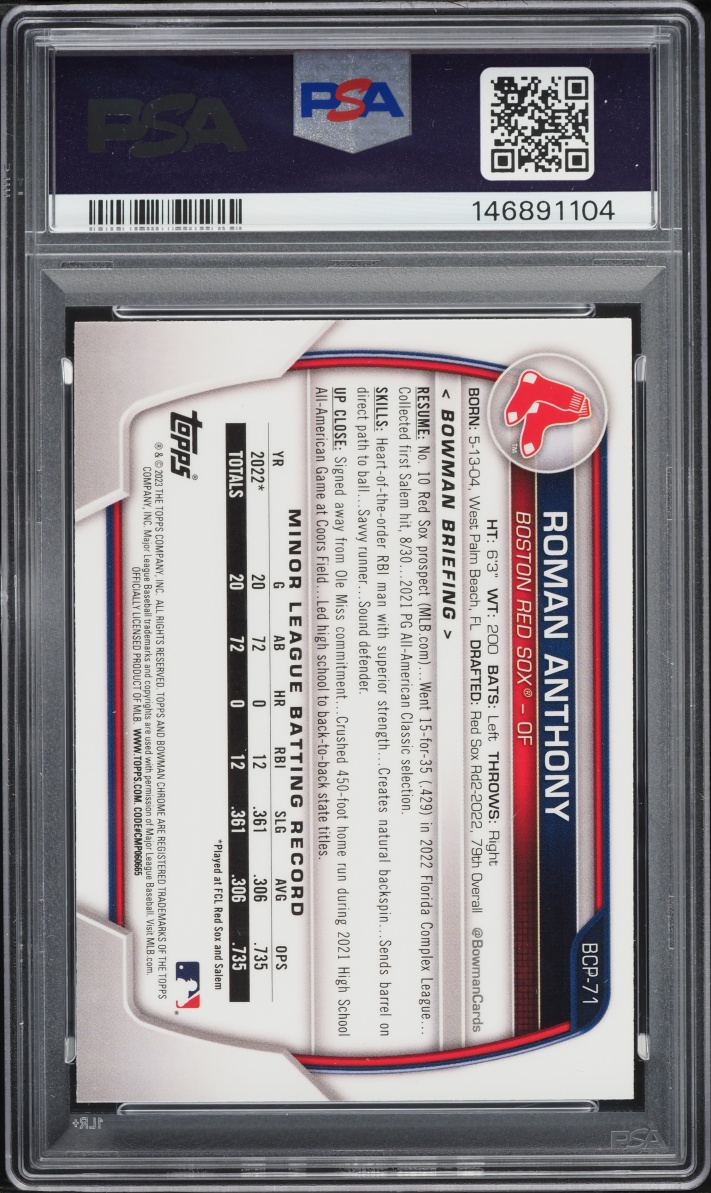 2023 Bowman Chrome Roman Anthony PROSPECT #BCP-71 PSA 9 MINT