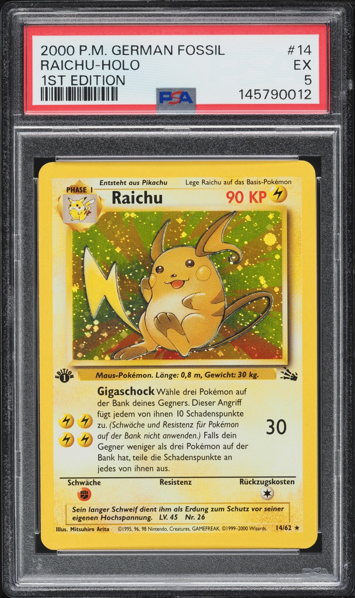 2000 Pokemon German Fossil 1st Edition Holo Raichu #14 PSA 5 EX