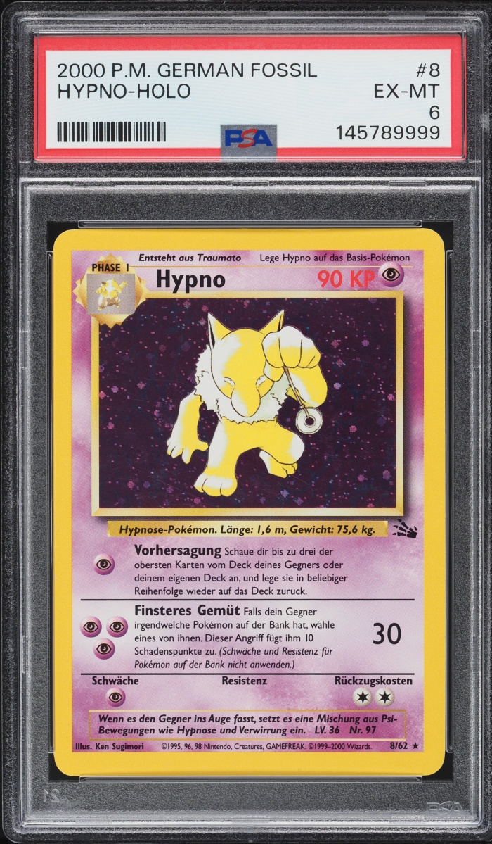 2000 Pokemon German Fossil Holo Hypno #8 PSA 6 EXMT