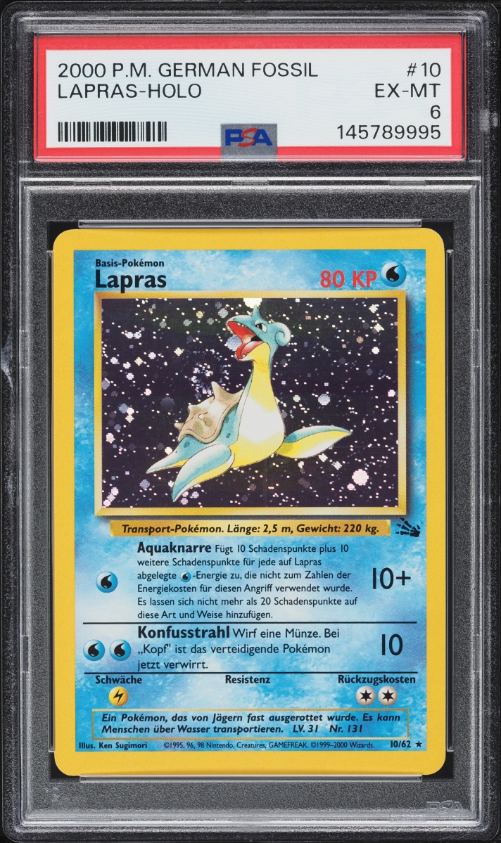 2000 Pokemon German Fossil Holo Lapras #10 PSA 6 EXMT