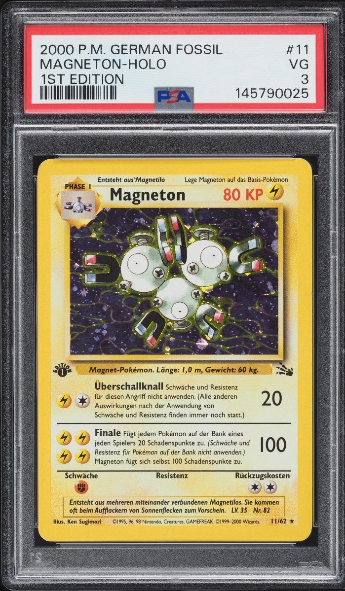 2000 Pokemon German Fossil 1st Edition Holo Magneton #11 PSA 3 VG