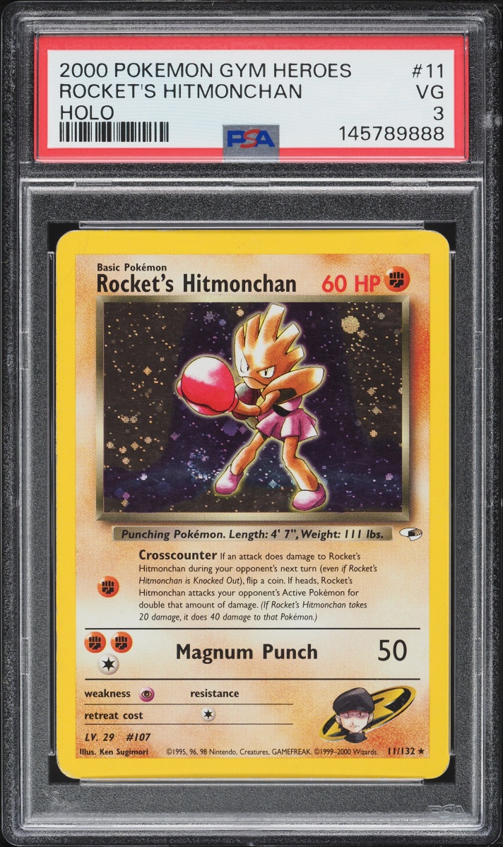 2000 Pokemon Gym Heroes Holo Rocket's Hitmonchan #11 PSA 3 VG