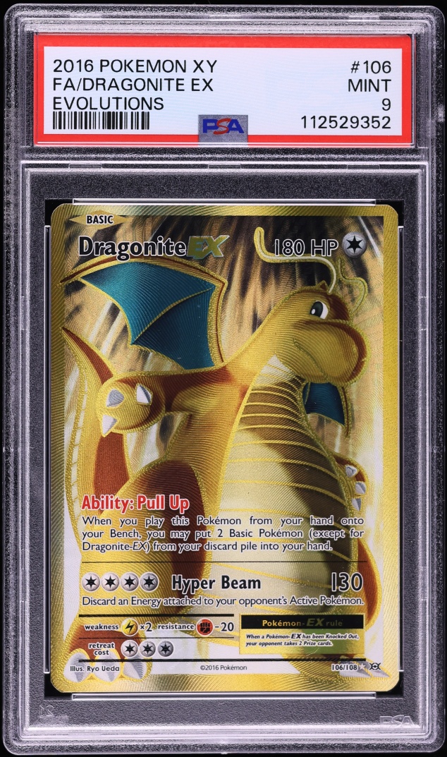 2016 Pokemon XY Evolutions Gold Rare Dragonite EX #106 PSA 9 MINT