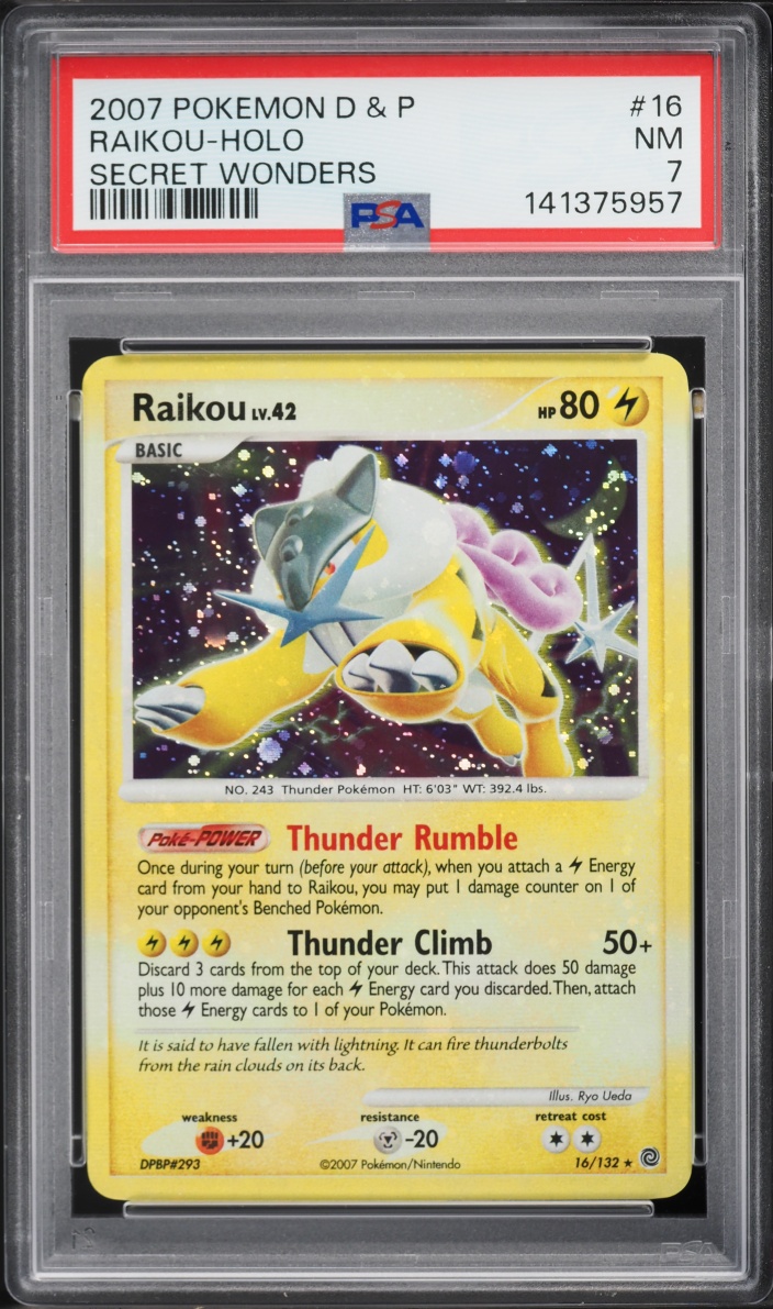 2007 Pokemon Diamond & Pearl Secret Wonders Holo Raikou #16 PSA 7 NRMT